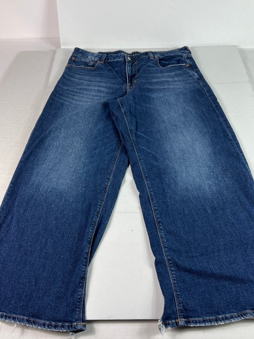 American Eagle Jeans Women's 36x28* Low Rise Baggy Wide Leg Blue Denim Tag 14 R